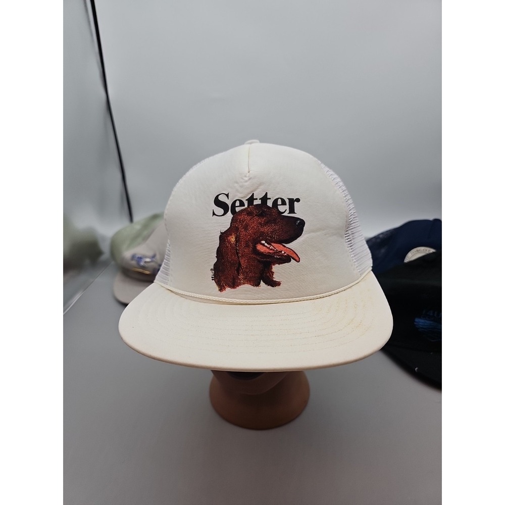 Vintage‎ Irish Setter Dog Logo Foam Mesh Snapback Trucker Hat, NOS White